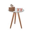 Mesa De Canto Pés Palito Amadeirado Com Tampo Espelhado 50cm Branco 60cm