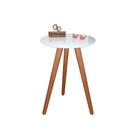 Mesa De Canto Pés Palito Amadeirado Com Tampo Vidro 35cm Branco 70cm