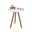 Mesa De Canto Pés Palito Amadeirado Com Tampo Vidro 60cm Branco 70cm