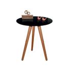 Mesa De Canto Pés Palito Amadeirado Com Tampo Vidro 60cm Preto 70cm