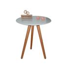 Mesa De Canto Pés Palito Amadeirado Com Tampo Vidro 70cm Off White 50cm