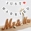 Mesa de casamento Just Married Banner Mr. & Mrs. Rose Gold