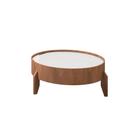 Mesa De Centro Anna Redonda Lamina de Madeira Tampo com Vidro 50cm Off White