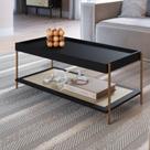 Mesa de Centro Ares Retangular c/ Prateleira 93cm Palhinha Pé Metal Boho Móvel na Caixa