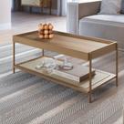 Mesa de Centro Ares Retangular c/ Prateleira 93cm Palhinha Pé Metal Oslo Artesano