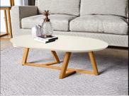 Mesa de Centro Classic Off White Pés Em Madeira e Tampo MDF Para Sara De Estar.