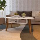 Mesa de Centro com Tampo Oval e Pés em MDF Diva Bege Cedro/Off White