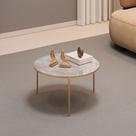 Mesa de Centro com Tampo Redondo e Pés em Metal Dourado Cleia Quartzo - MABE MAGAZINE