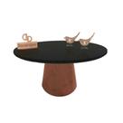 Mesa De Centro Com Vidro 80cm E Base Cone Envernizada Preto 35cm