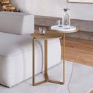 Mesa de Centro Dois Tampos Chanfrado Orgânica Pé Metal Complementos Marrom Hanover/Dourado