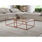 Mesa De Centro Industrial Moderna Atemporal Duo Catarina Cobre E Tampo De Vidro