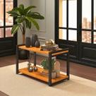 Mesa de Centro Lateral Canto Atenas 2 Prateleiras MDF Estrutura de Metalon Moderna