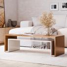 Mesa de Centro Livintus Moderna para Sala 90cm com Nicho Inferior MDF Retangular 2 Níveis Decorativa para Sala de Estar Compacta Design Contemporâneo