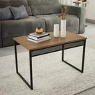 Mesa De Centro Luxo Estilo Industrial Moderna Decorativa Aço Preto Mdf Amadeirado