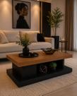 Mesa de Centro Moderna 60x40x40 cm MDF Preto com Amadeirado para Sala