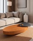 Mesa de Centro Oval Josandro Pivô em Laminado, Cinamomo e Laca Chumbo