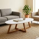 Mesa De Centro Oval Orgânica 90x45 MDF Branco Base Geométrica Retrô Sala Estar Mesa De Centro Oval Orgânica 90x45 MDF Branco Base Geométrica Retrô Sala Estar