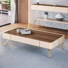 Mesa de Centro Para Sala Pés de Aço Irena Off White/Castanho H01 - D'Rossi