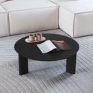 Mesa de Centro Redonda Chanfrada 80cm MDF com Pés em Madeira