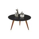 Mesa De Centro Redonda Laqueada Com Vidro Colado Pé Palito 60cm Preto
