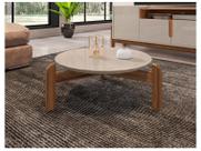 Mesa de Centro Redonda para Sala de Estar Retrô com Pés em Madeira Maciça Lizz Casa D - Offwhite/Cedro