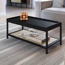 Mesa de Centro Retangular com Prateleira 93cm Palhinha Pé Madeira Oslo