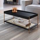 Mesa de Centro Retangular com Prateleira 93cm Palhinha Pé Metal Oslo Preto Nero/Dourado