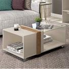 Mesa de Centro Retangular com Vidro e Rodízios Núbia