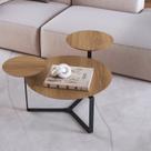 Mesa de Centro Três Tampos Chanfrado Orgânica Pé Metal Complementos Marrom Hanover/Preto