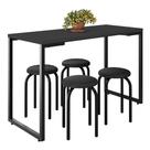 Mesa de Cozinha Bistrô Porto Preto 120cm com 4 Banquetas Industriais Maviê Preto - Mpozenato