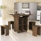 Mesa De Cozinha Jantar Dobrável 90cm Annie C/ Bancos e Rodizio- Apartamento -Basoto