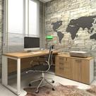 Mesa de Escritório Diretor em L Industrial 170cm Pés Metalon