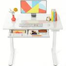 Mesa de escritório elevatória Marsail com tampo de vidro 94 x 56 cm, altura ajustável