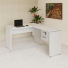 Mesa de Escritório em L 30mm com Gaveteiro Suspenso e Chave F5 Office Mesa de Escritório em L 30mm com Gaveteiro Suspenso e Chave F5 Office