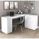 Mesa de Escritório em L com 3 Gavetas e 2 Portas - Branco