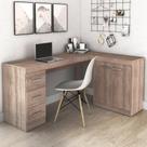 Mesa de Escritório em L com 3 Gavetas e 2 Portas - Rústico