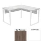 Mesa de Escritório em L Pé Tubular PE25 em MDP 155 x 155 x 60 cm Cor Walnut e Base Branca