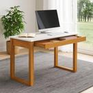 Mesa de Escritório Industrial 1 Gaveta 118x53cm em MDF Off White e Freijó