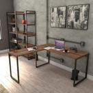 Mesa de Escritório Industrial Kuadra em L - Nogal/Preto