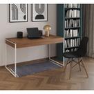 Mesa de Escritório Industrial Malta Amêndoa 137x53cm Base Ferro Branco com 1 Cadeira Preta Eames Eif
