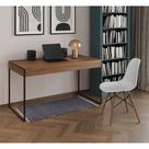 Mesa de Escritório Industrial Malta Amêndoa 137x53cm Base Ferro Preto com 1 Cadeira Branca Eames Eif