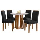 Mesa De Jantar 100x100cm Isabela Com Vidro Ype Off White E 4 Cadeiras Amanda Ype Veludo Preto New Ceval