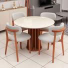Mesa de Jantar 115cm Redonda Tampo c/ Vidro e 4 Cadeiras em Madeira Natural