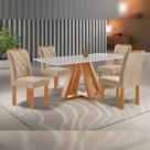 Mesa de Jantar 120x90cm com 4 Cadeiras Arthus e Tampo de Vidro Kyra em MDF - - Cinamomo/Off White/Suede Cru