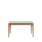 Mesa de Jantar 135cm com Base em Madeira Natural e Tampo de Vidro Addar