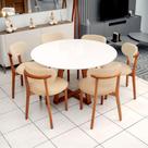 Mesa de Jantar 1,35m Redonda 6 Cadeiras c/ Base em Madeira Natural Mesa de Jantar 1,35m Redonda 6 Cadeiras c/ Base em Madeira Natural