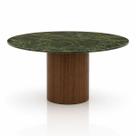 Mesa de Jantar 140 cm Tampo Mármore Verde Vitória Régia e Base Cilíndrica Nogueira