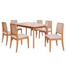 Mesa de Jantar 1,60 com 6 Cadeiras Buriti Conjunto Ficus Moderno Madeira/Off White/Linho Cru