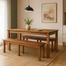 Mesa de Jantar 160cm com 2 Bancos Madeira Maciça Pinus Imbuia Retrô Rústica Área Gourmet Mesa de Jantar 160cm com 2 Bancos Madeira Maciça Pinus Imbuia Retrô Rústica Área Gourmet