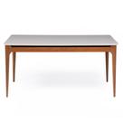 Mesa de Jantar 160cm com Base de Madeira Natural e Tampo de Vidro Addar